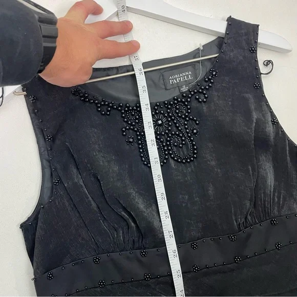 NWT Adrianna Papell Black Cocktail Dress Tiered Ruffle Sleeveless Beaded Neck - Picture 9 of 12
